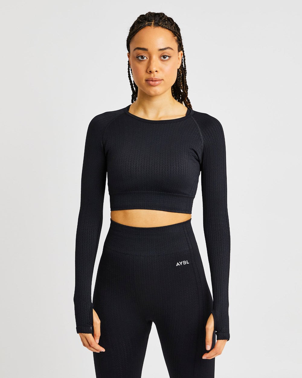 AYBL Luxe Seamless Long Sleeve Crop Top Czarne | 706249-EDZ