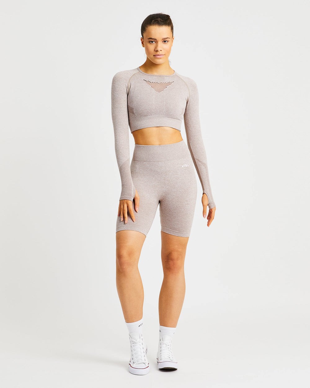 AYBL Motion Seamless Long Sleeve Crop Top Beżowe | 092145-QTF