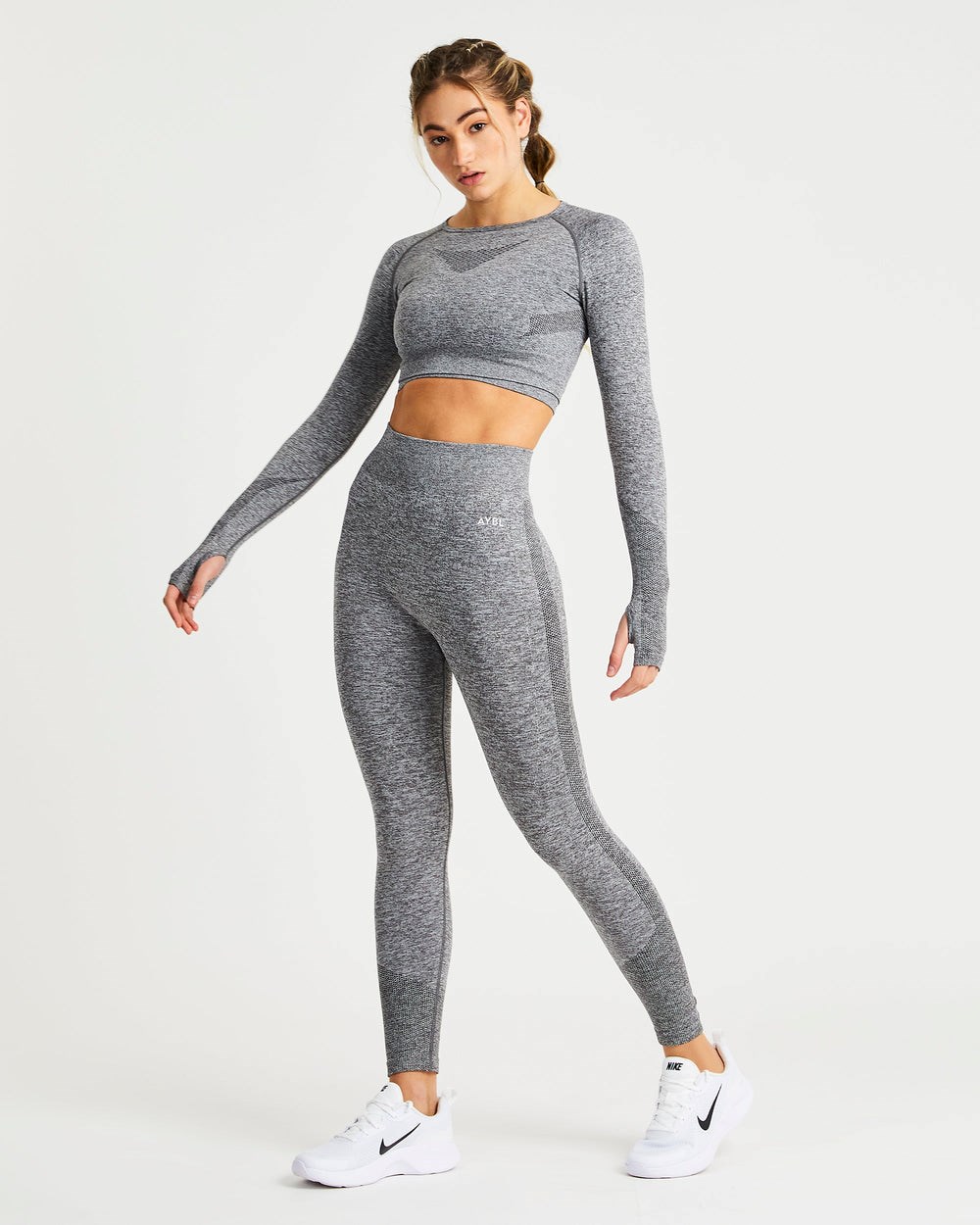 AYBL Motion Seamless Long Sleeve Crop Top Szare | 185930-VZA