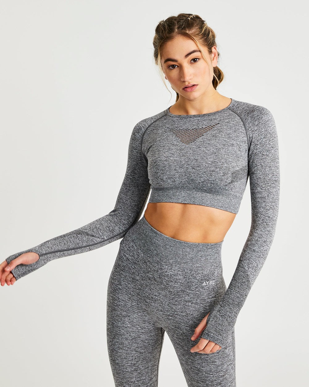 AYBL Motion Seamless Long Sleeve Crop Top Szare | 185930-VZA