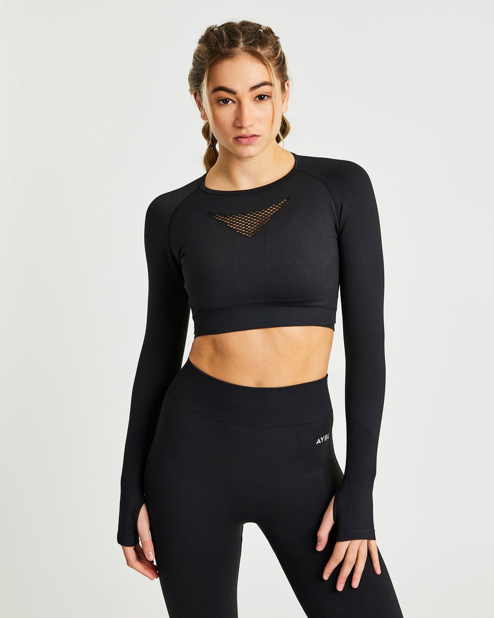 AYBL Motion Seamless Long Sleeve Crop Top Czarne | 215836-AHF