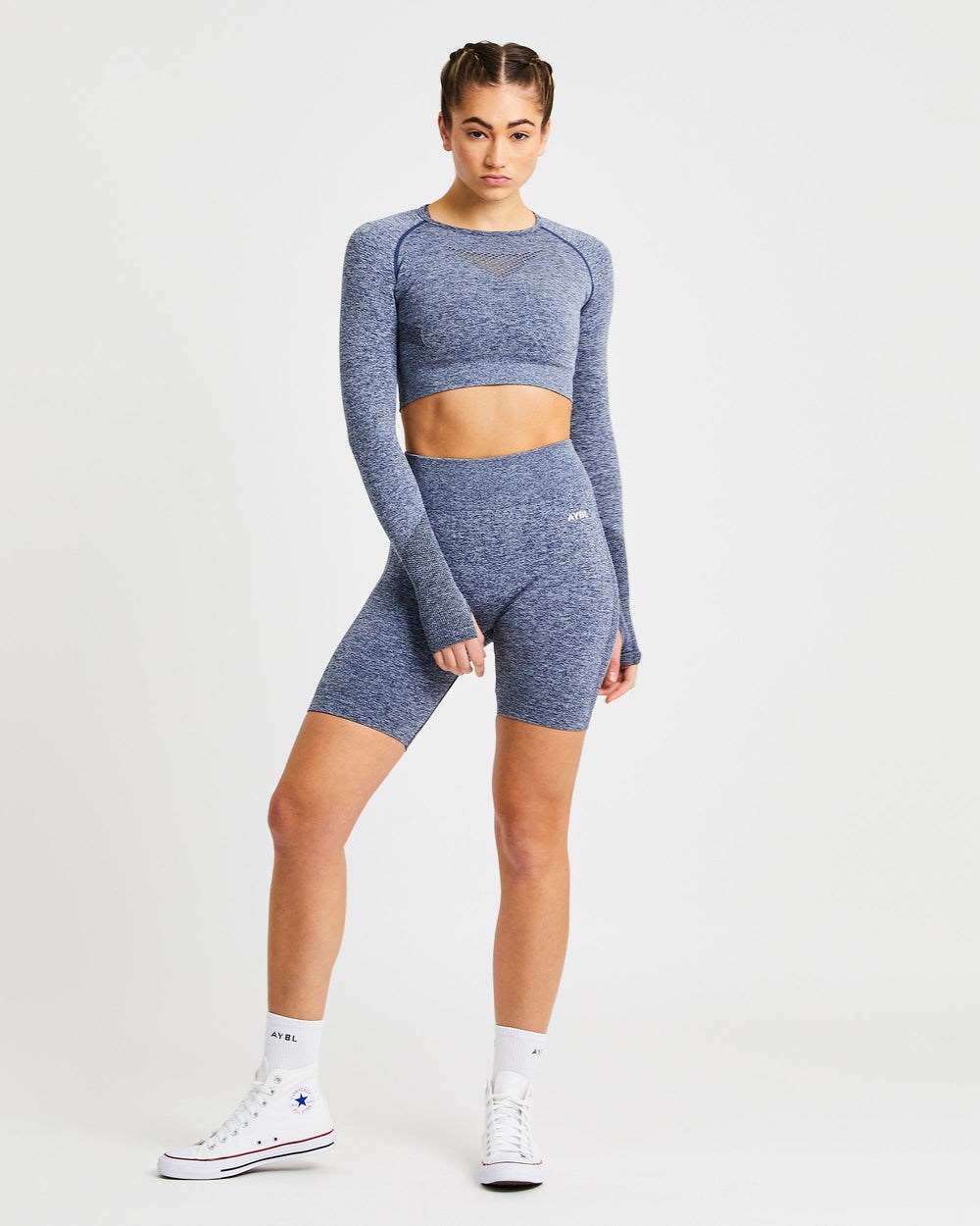 AYBL Motion Seamless Long Sleeve Crop Top Granatowe | 265749-YHT