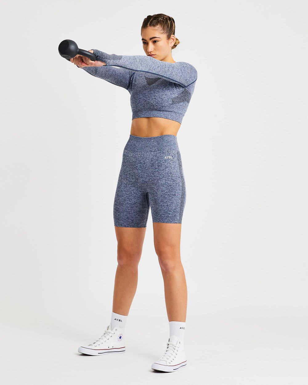 AYBL Motion Seamless Long Sleeve Crop Top Granatowe | 265749-YHT