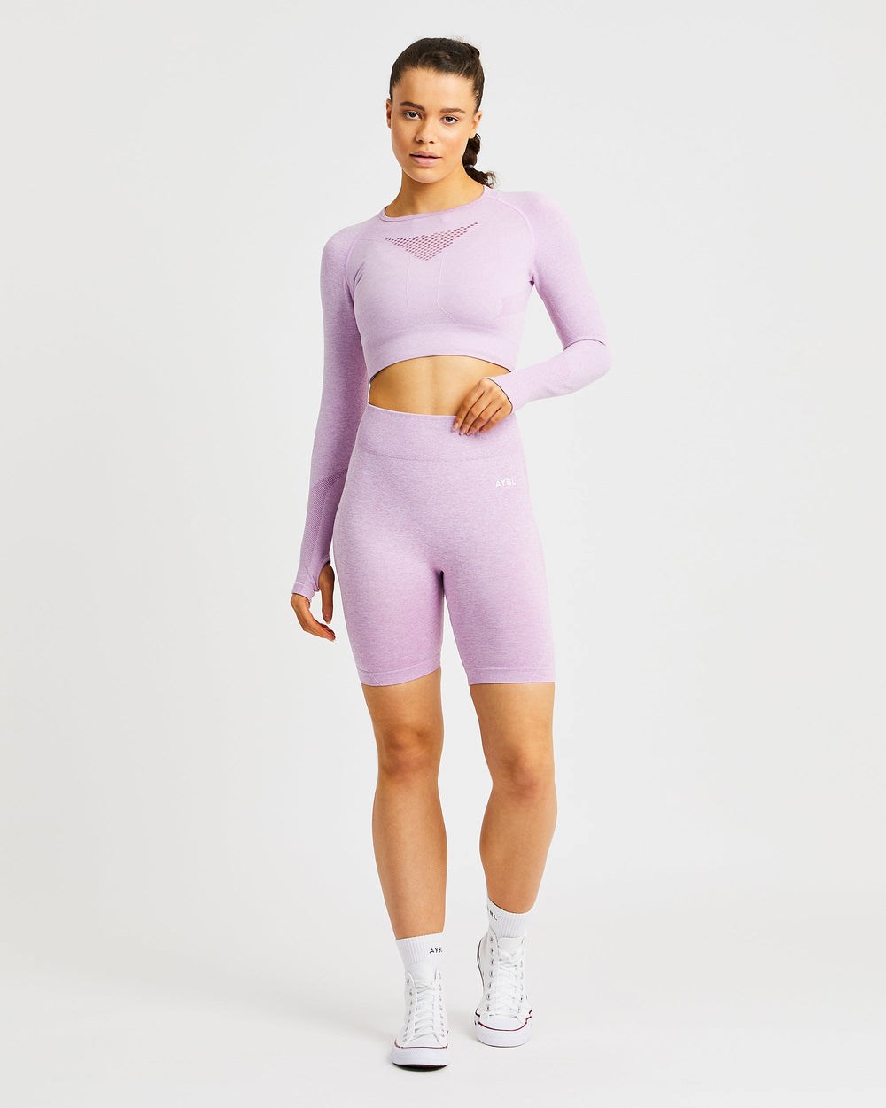 AYBL Motion Seamless Long Sleeve Crop Top Różowe | 305491-GKS