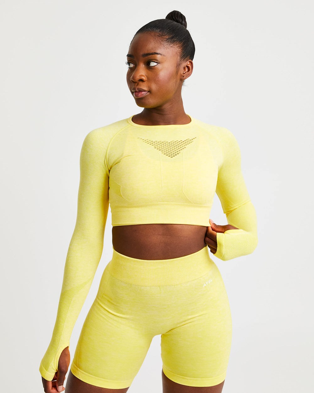 AYBL Motion Seamless Long Sleeve Crop Top Żółte | 352879-FRP