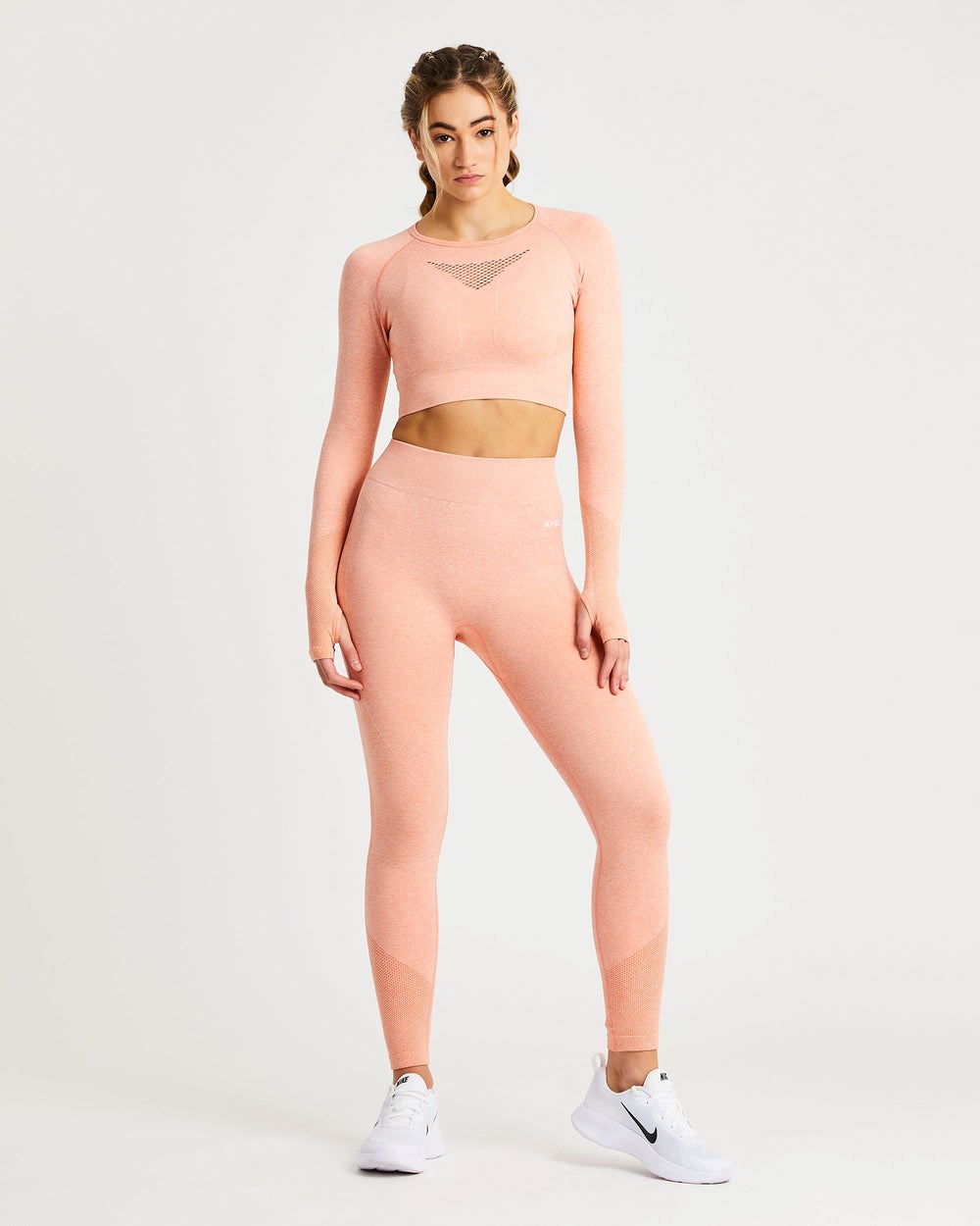 AYBL Motion Seamless Long Sleeve Crop Top Peach Marl | 584307-AUV