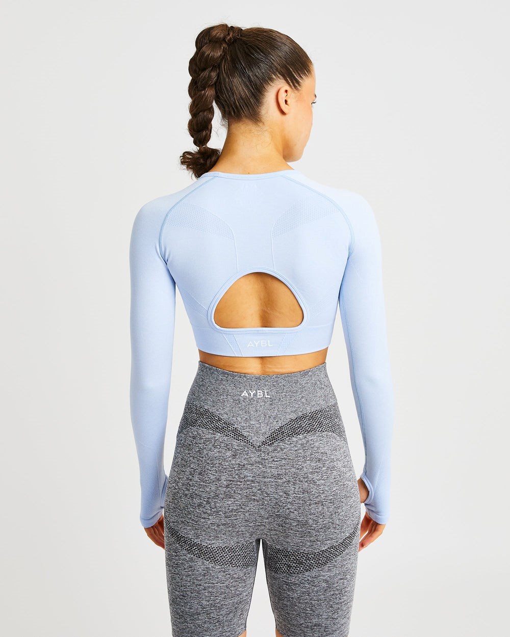 AYBL Motion Seamless Long Sleeve Crop Top Niebieskie | 851602-LBX