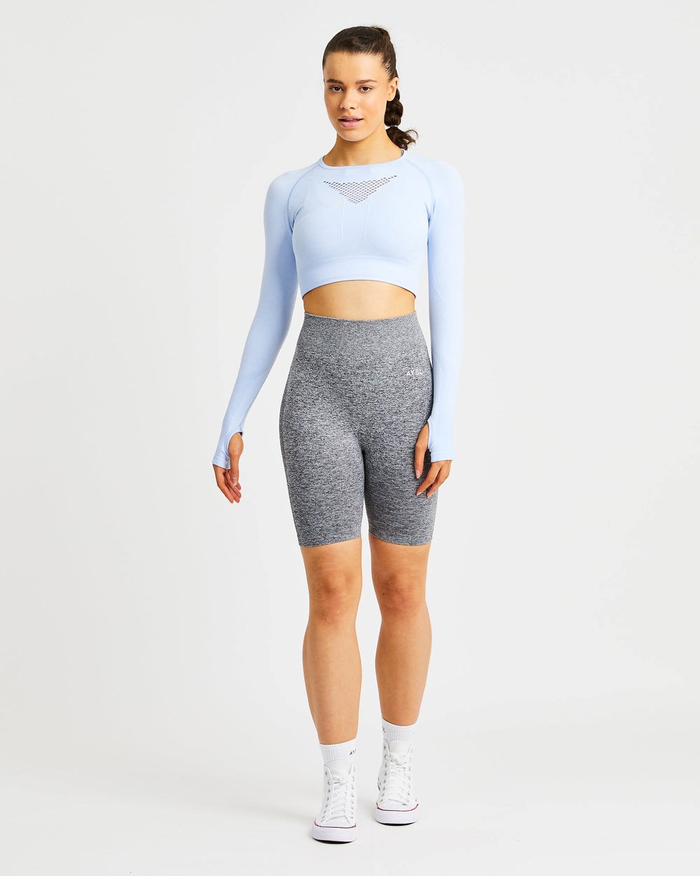 AYBL Motion Seamless Long Sleeve Crop Top Niebieskie | 851602-LBX