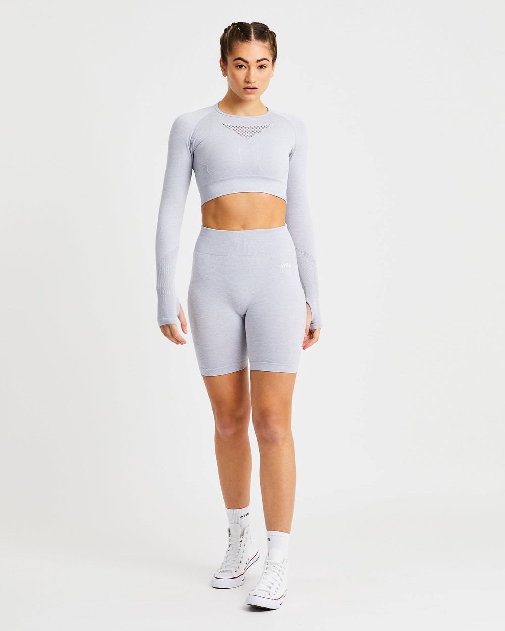 AYBL Motion Seamless Long Sleeve Crop Top Głęboka Szare | 953672-IMC