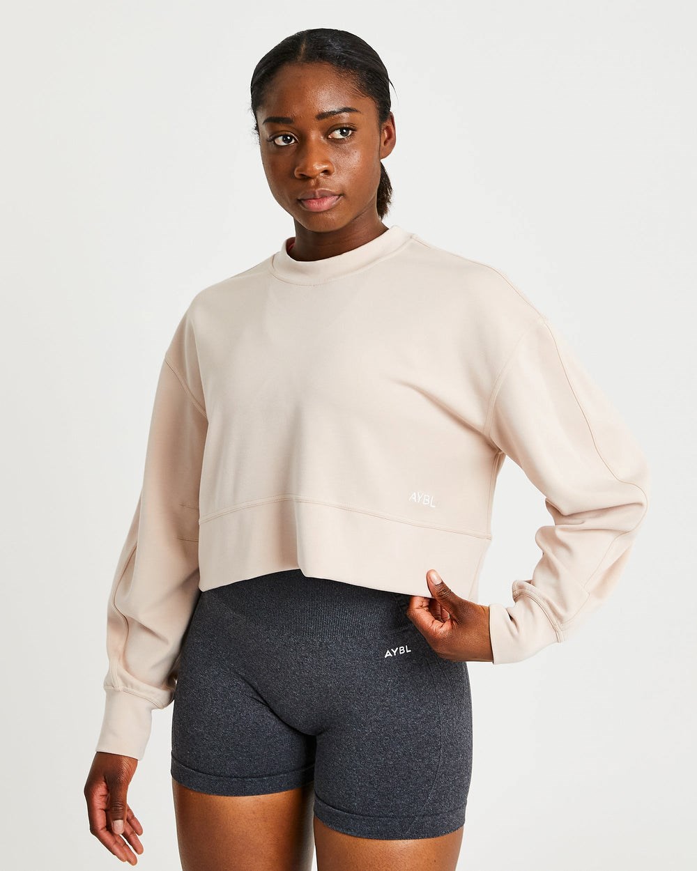 AYBL Oversized Crop Jumper Kremowe | 678492-ZCE