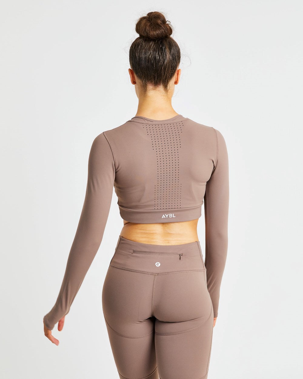 AYBL Pace Long Sleeve Crop Top Brązowe | 103754-EMZ