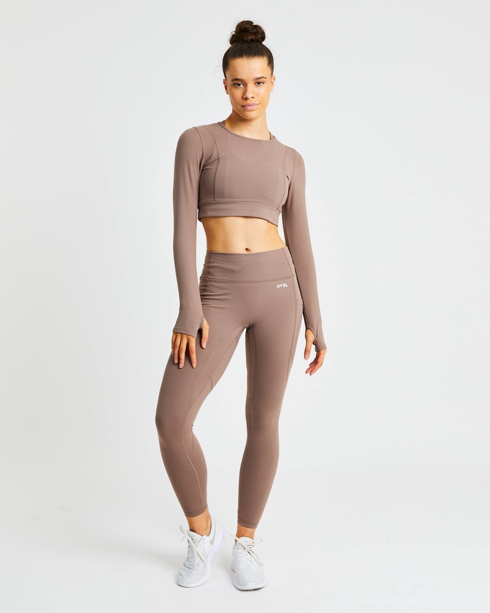 AYBL Pace Long Sleeve Crop Top Brązowe | 103754-EMZ