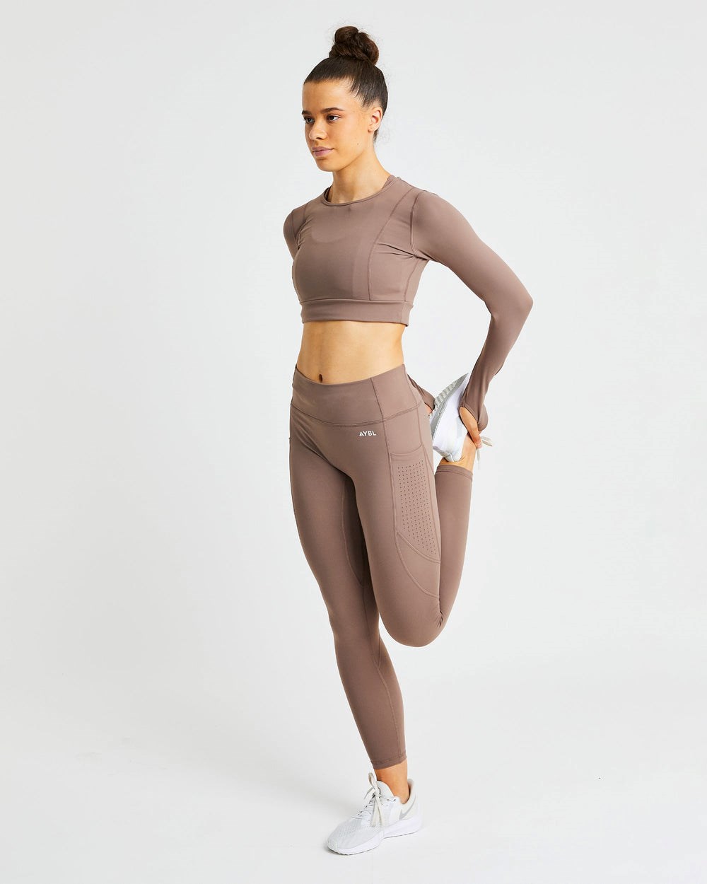 AYBL Pace Long Sleeve Crop Top Brązowe | 103754-EMZ