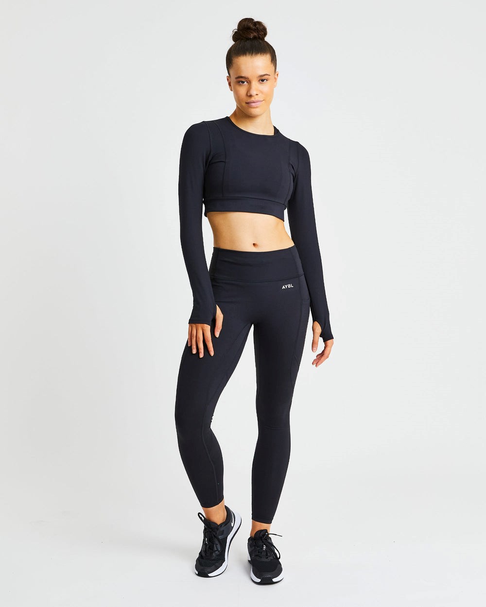 AYBL Pace Long Sleeve Crop Top Czarne | 201983-GJA