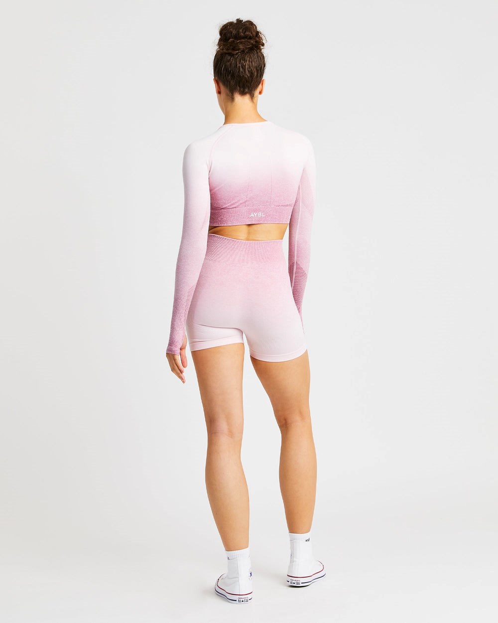 AYBL Pulse Ombré Seamless Long Sleeve Crop Top Różowe | 026741-JEU