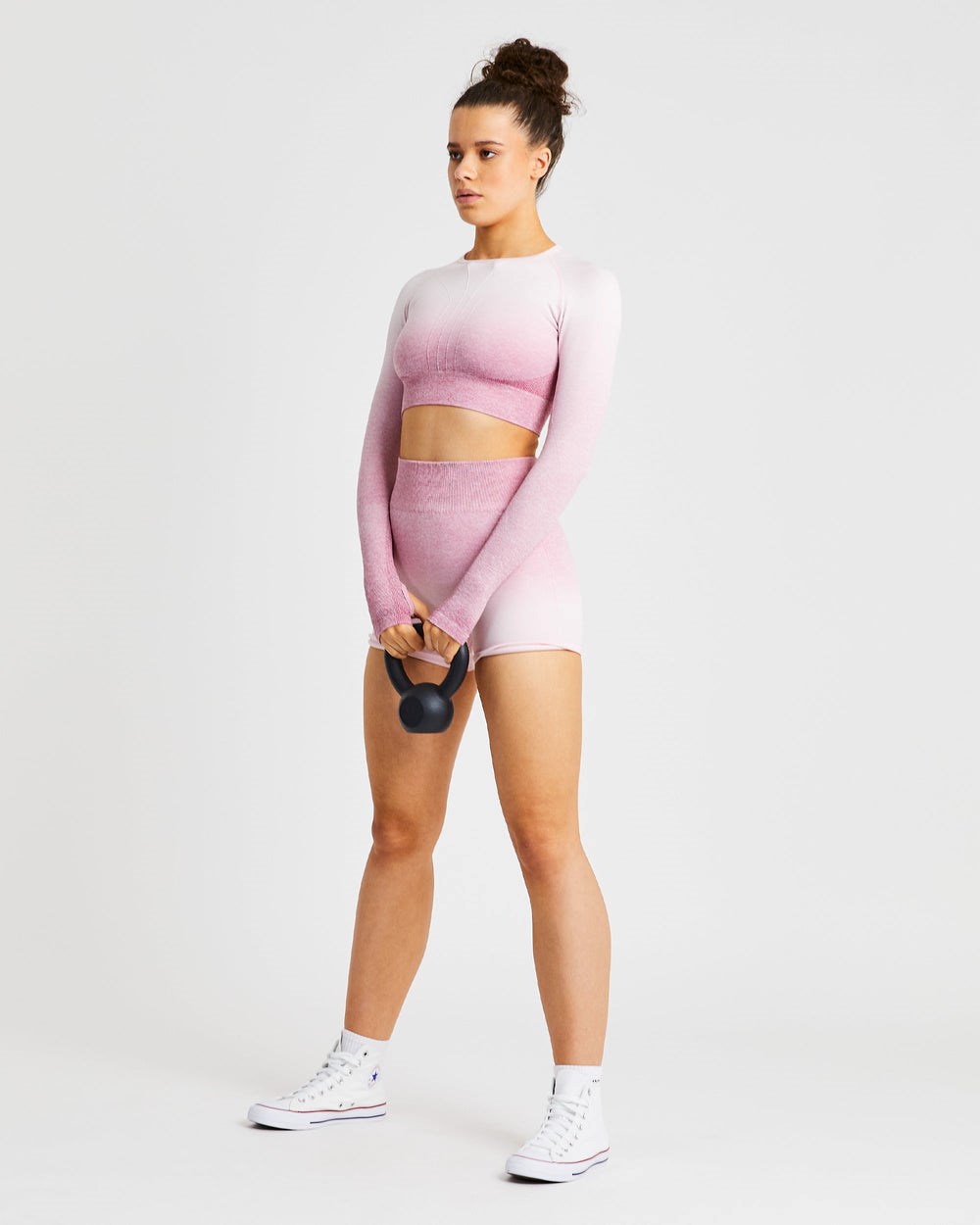 AYBL Pulse Ombré Seamless Long Sleeve Crop Top Różowe | 026741-JEU