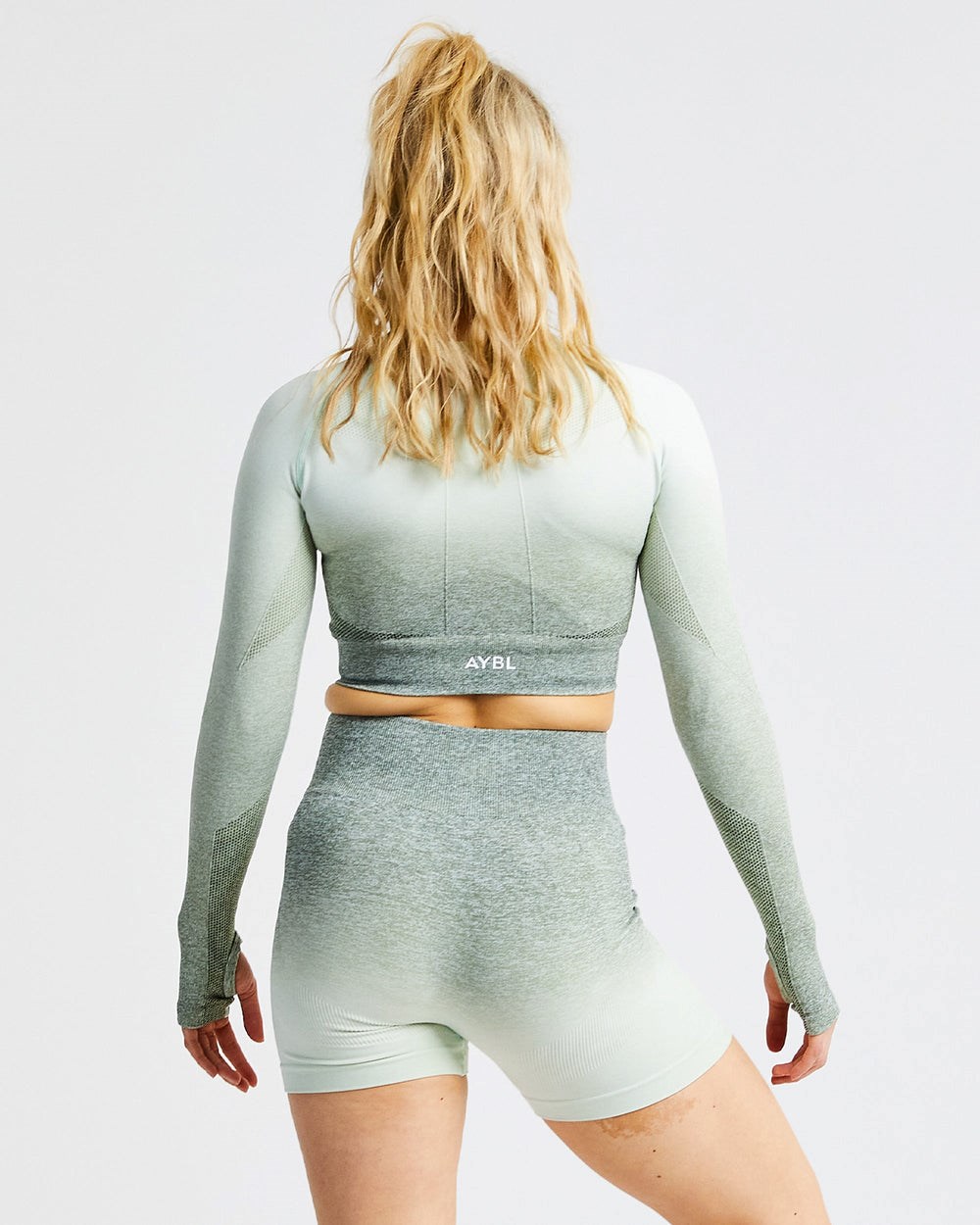 AYBL Pulse Ombré Seamless Long Sleeve Crop Top Khaki | 145978-SEN