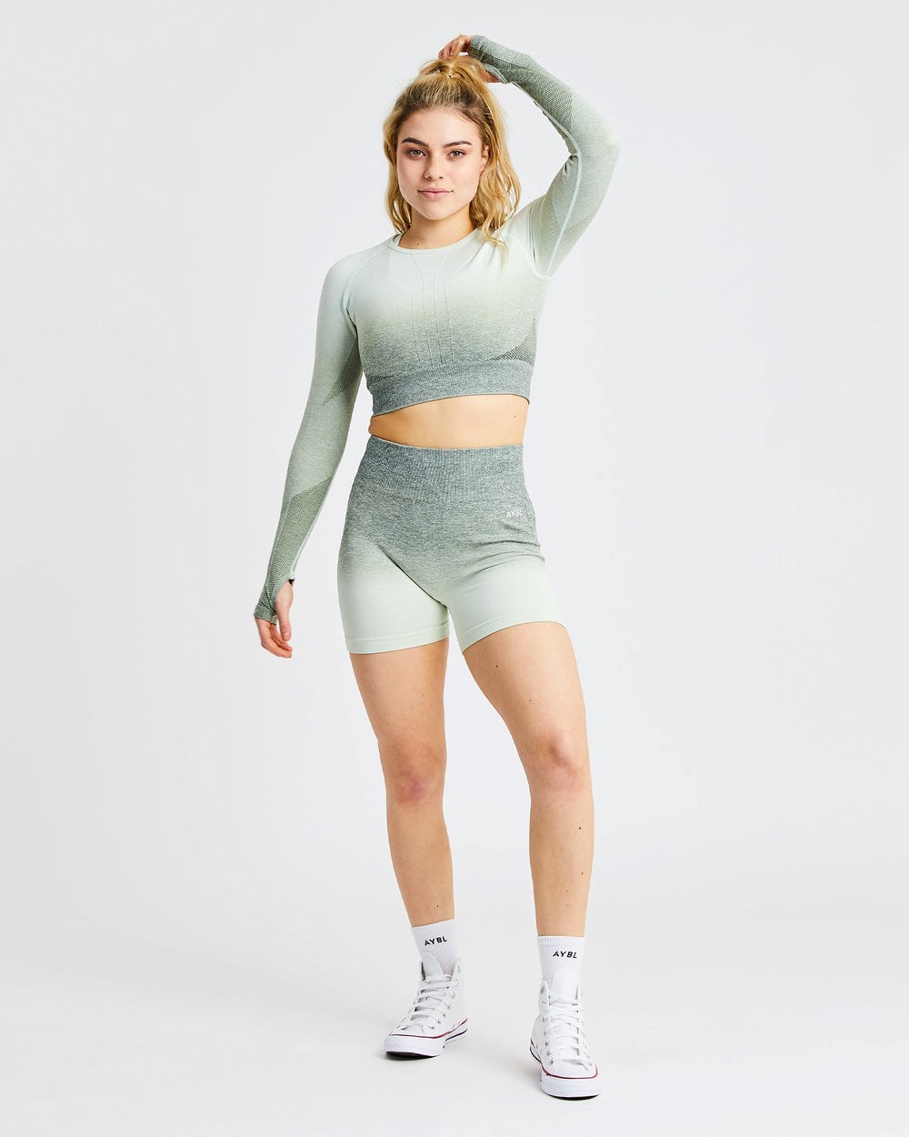 AYBL Pulse Ombré Seamless Long Sleeve Crop Top Khaki | 145978-SEN