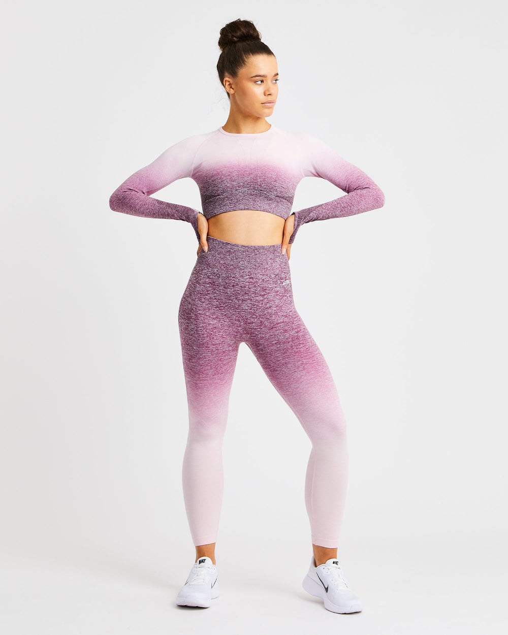 AYBL Pulse Ombré Seamless Long Sleeve Crop Top Plum | 182675-TKG