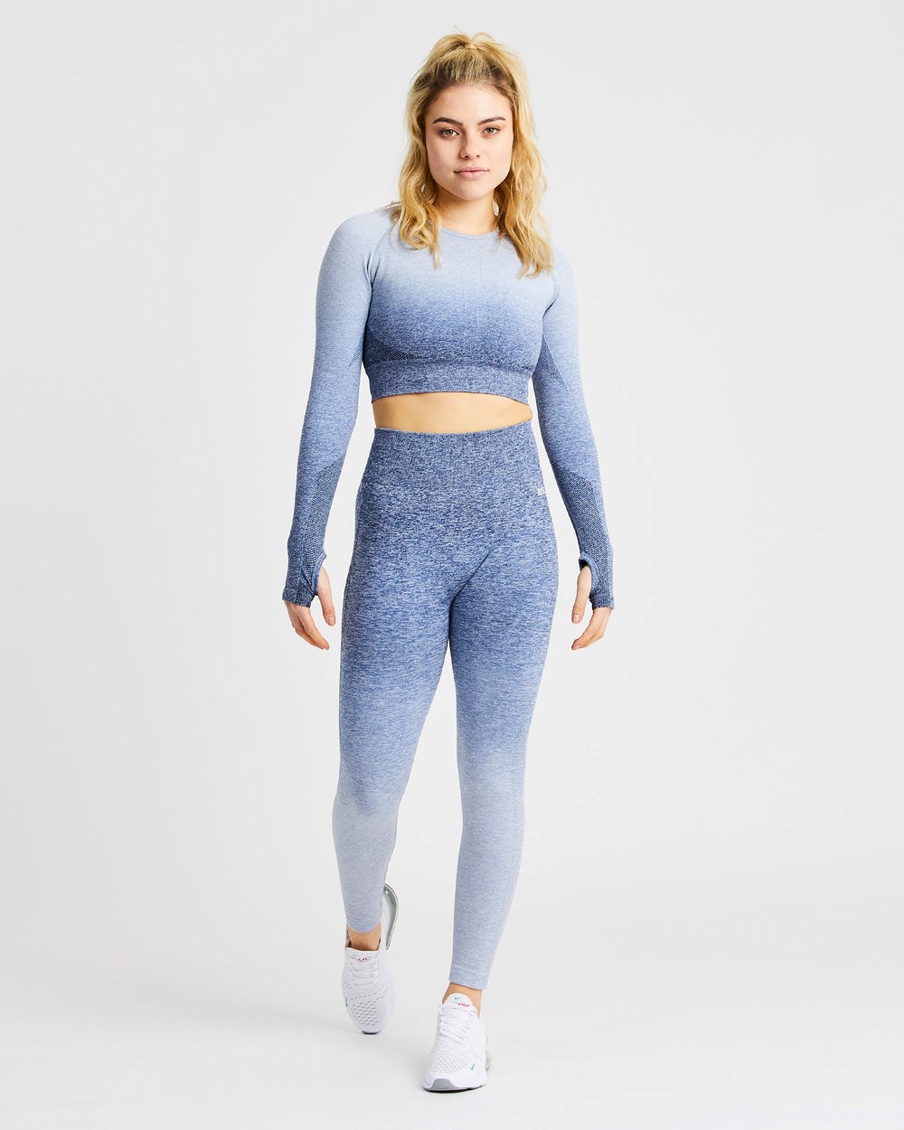 AYBL Pulse Ombré Seamless Long Sleeve Crop Top Granatowe | 261870-PEA