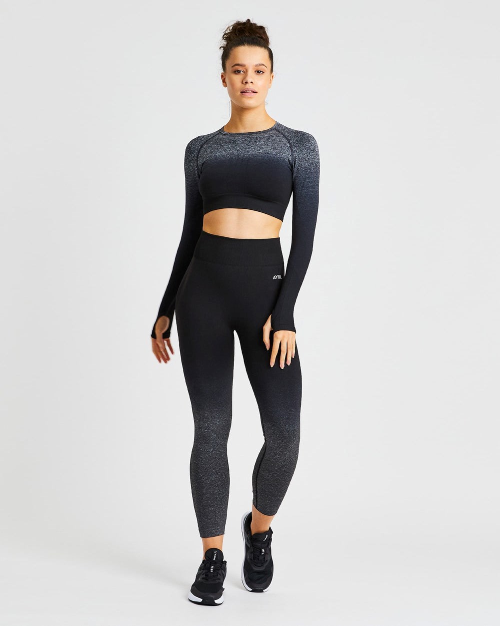 AYBL Pulse Ombré Seamless Long Sleeve Crop Top Black/Grey | 340196-WEB