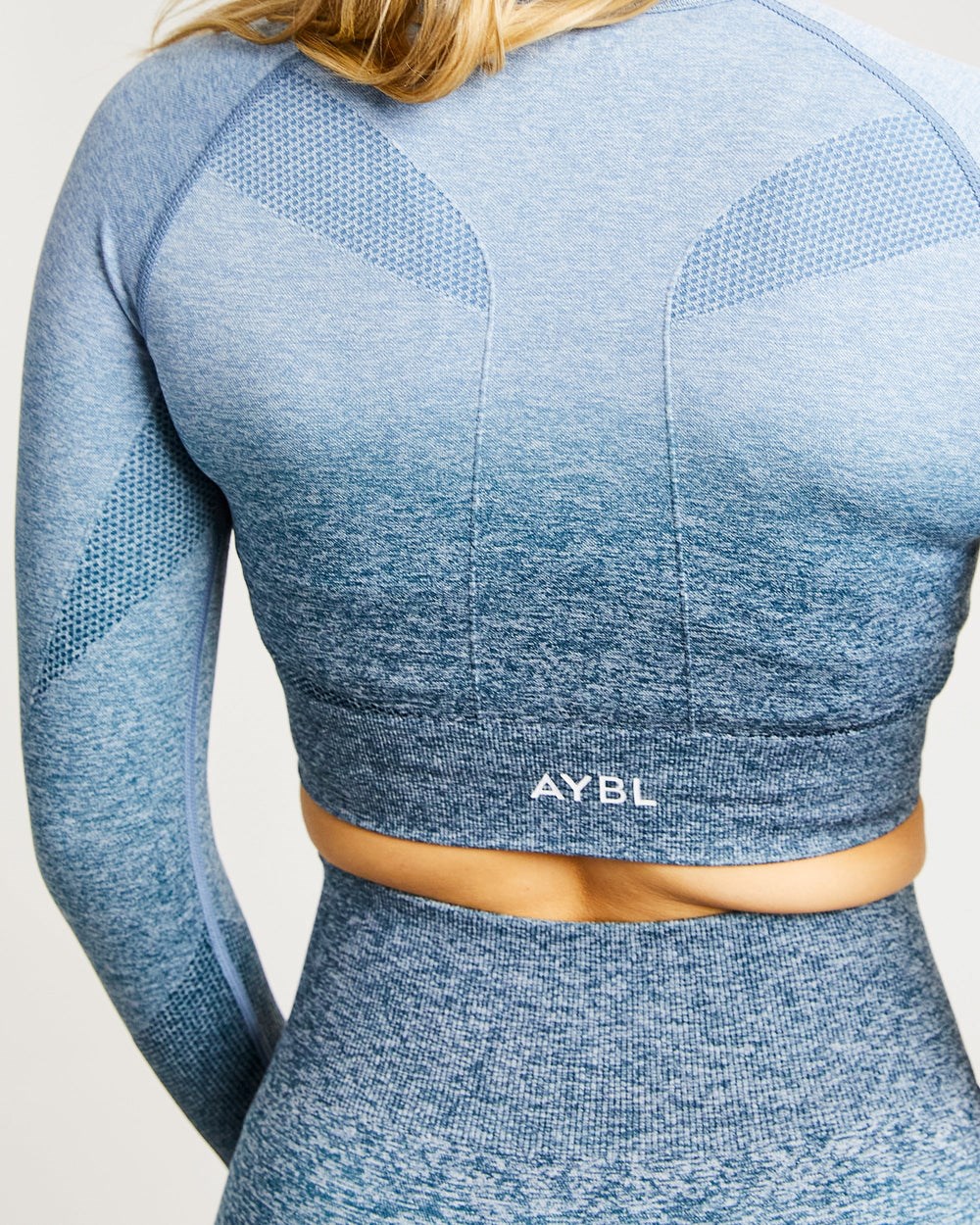 AYBL Pulse Ombré Seamless Long Sleeve Crop Top Teal | 365041-CQW