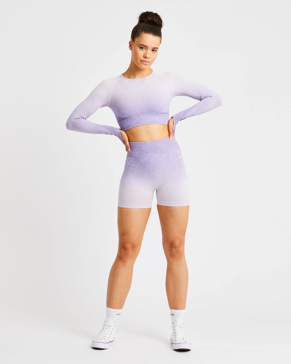 AYBL Pulse Ombré Seamless Long Sleeve Crop Top Lilac | 476319-QEV