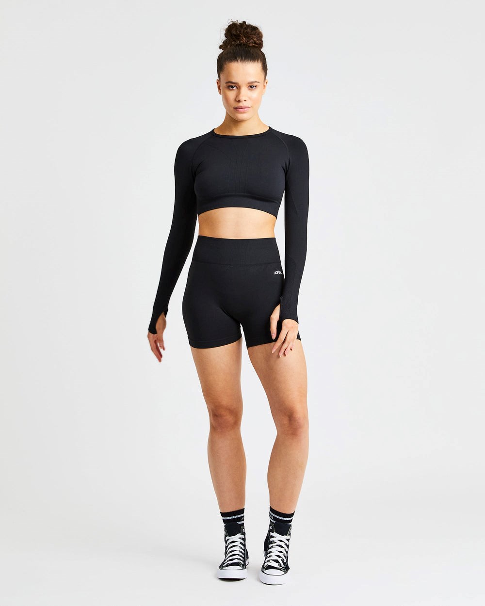 AYBL Pulse Seamless Long Sleeve Crop Top Czarne | 487205-VUJ