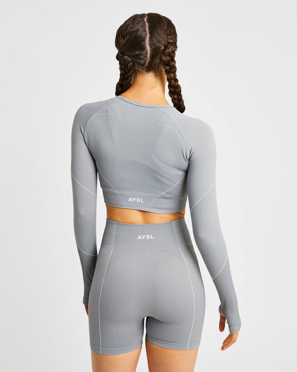 AYBL Reflex Seamless Long Sleeve Crop Top Szare | 153862-ZNK