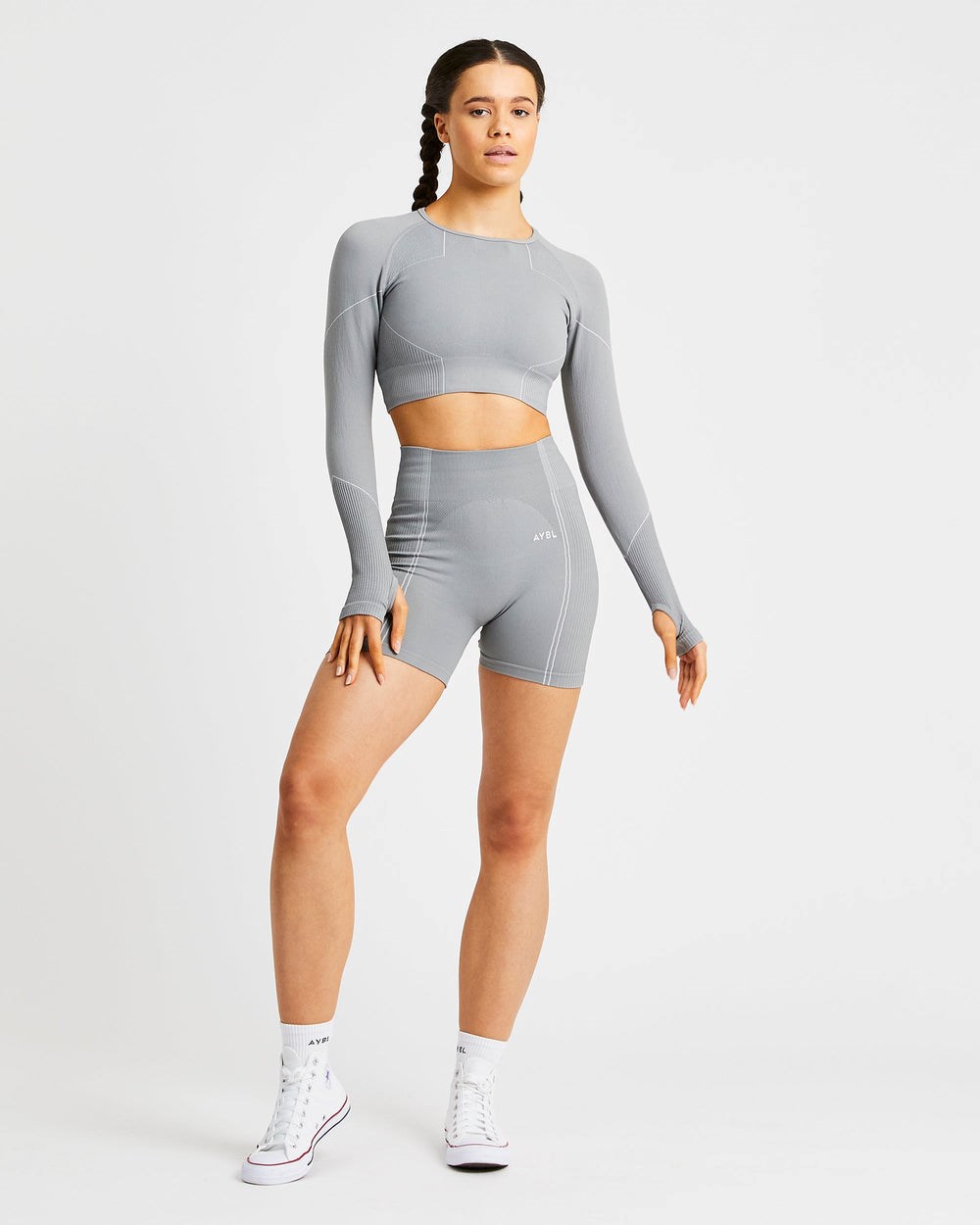 AYBL Reflex Seamless Long Sleeve Crop Top Szare | 153862-ZNK