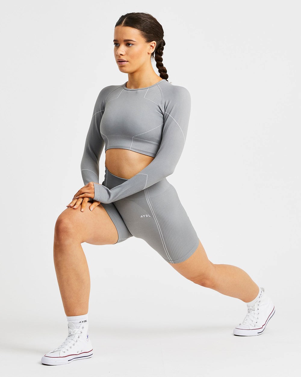 AYBL Reflex Seamless Long Sleeve Crop Top Szare | 153862-ZNK