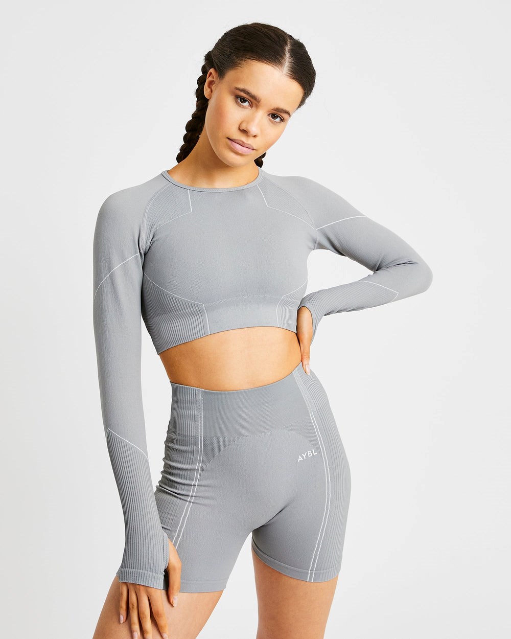 AYBL Reflex Seamless Long Sleeve Crop Top Szare | 153862-ZNK