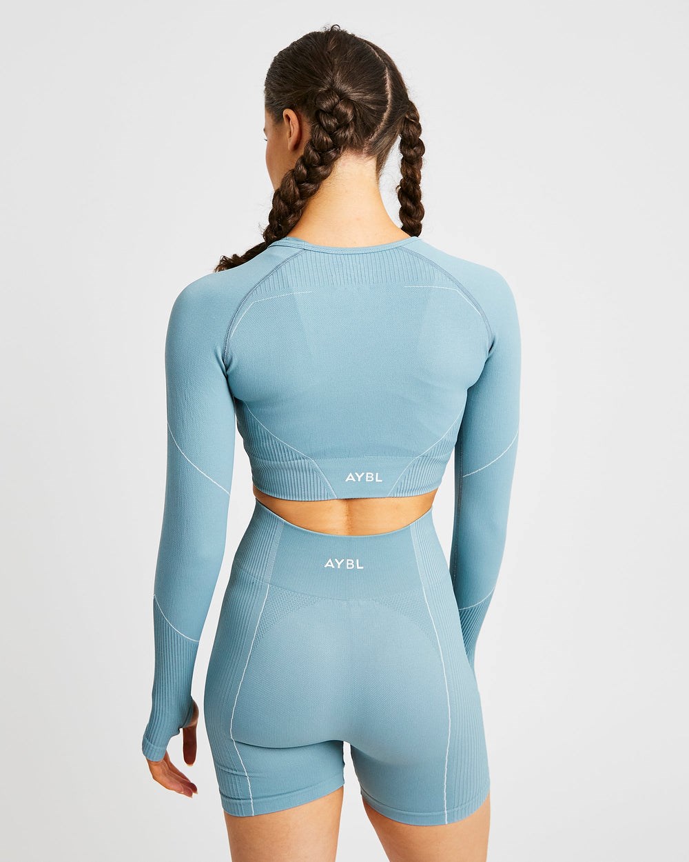 AYBL Reflex Seamless Long Sleeve Crop Top Teal | 238417-VIW