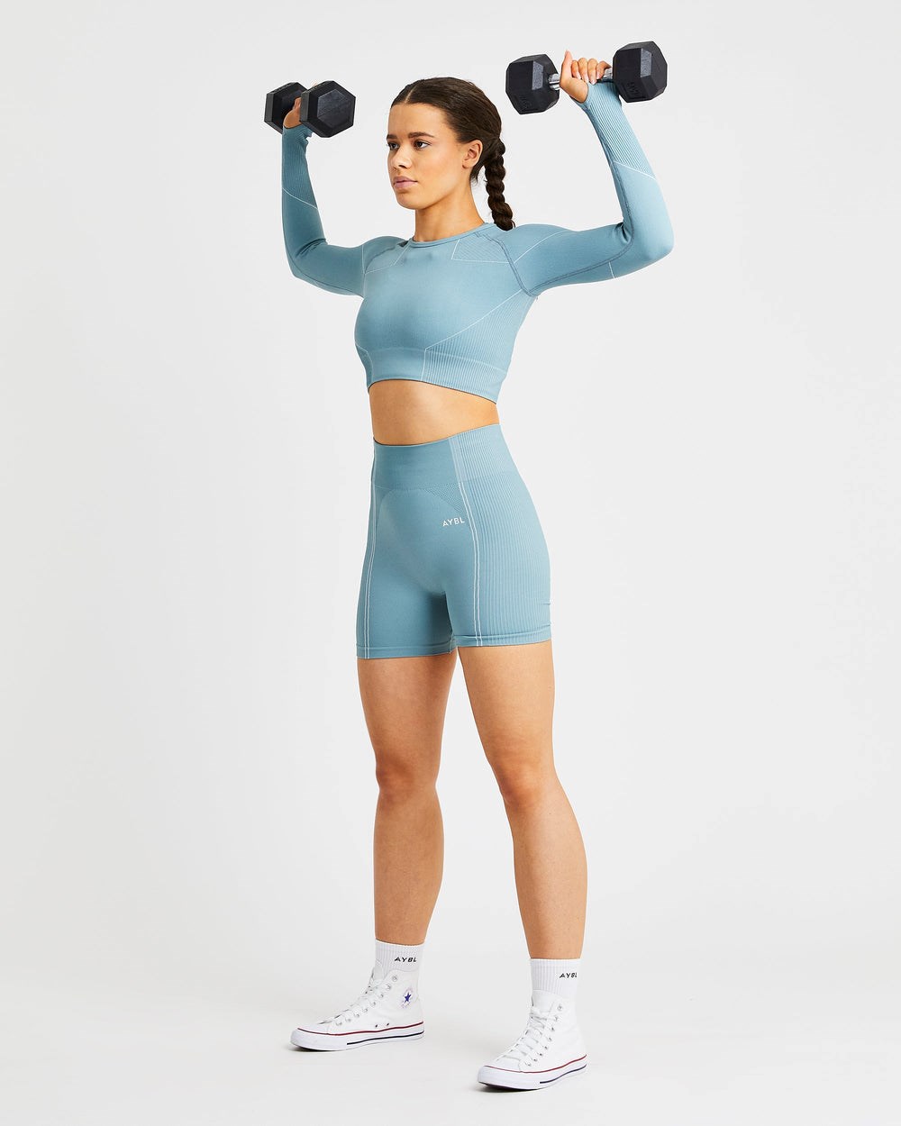 AYBL Reflex Seamless Long Sleeve Crop Top Teal | 238417-VIW