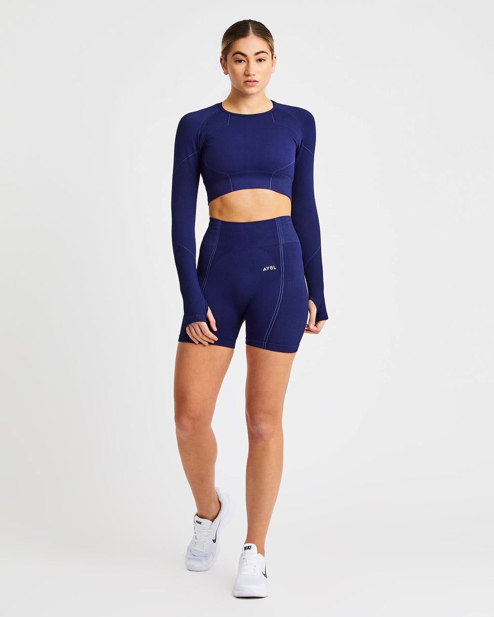 AYBL Reflex Seamless Long Sleeve Crop Top Królewski Niebieski Niebieskie | 254810-BKR