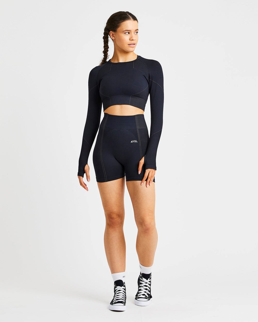 AYBL Reflex Seamless Long Sleeve Crop Top Czarne | 516983-AVW