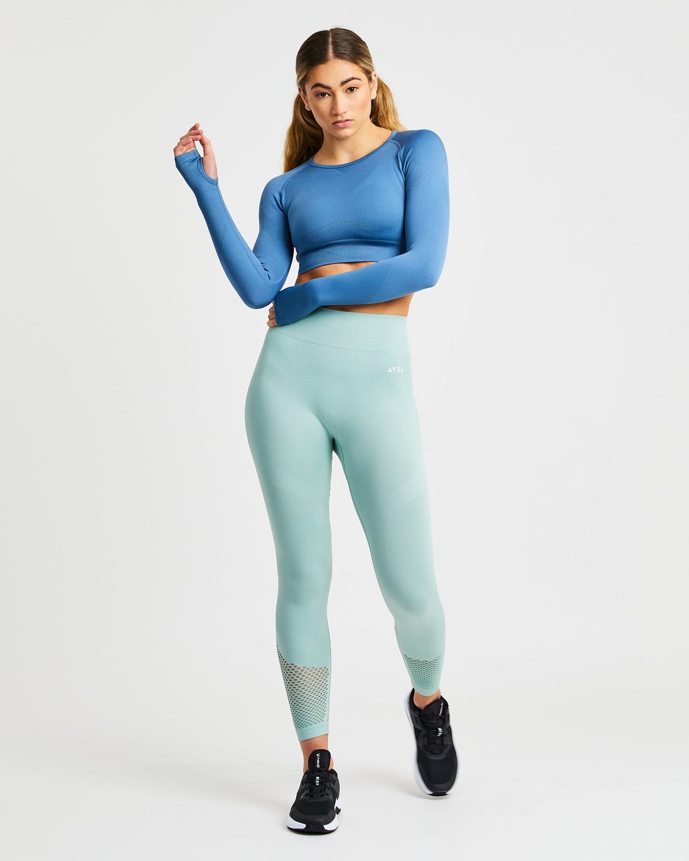 AYBL Reform Seamless Long Sleeve Crop Top Niebieskie | 432091-UHY