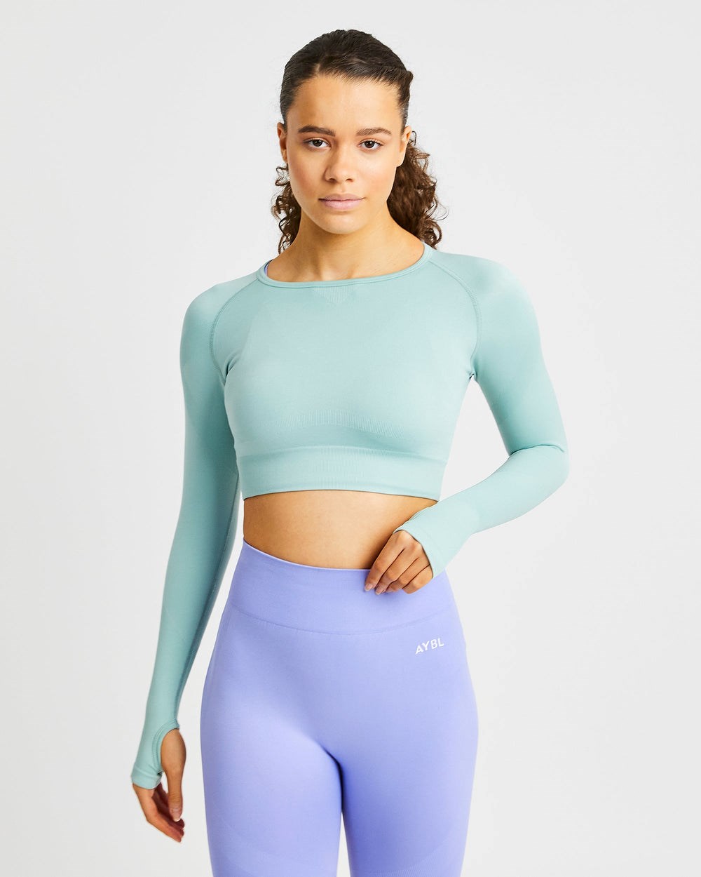 AYBL Reform Seamless Long Sleeve Crop Top Zielone | 617854-ZJK