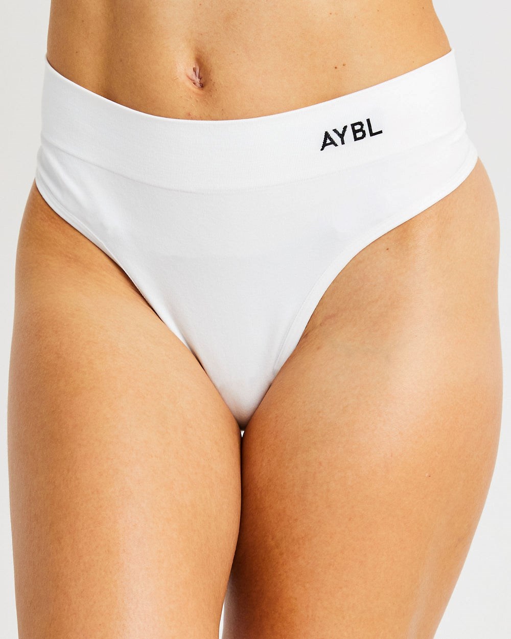 AYBL Seamless High Rise Stringi Białe | 925748-QUS