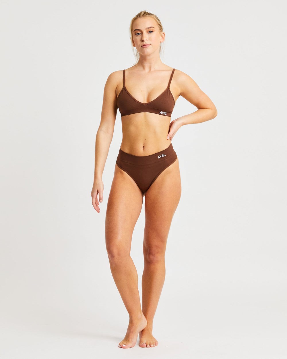 AYBL Seamless High Rise Stringi Brązowe | 463958-CDA