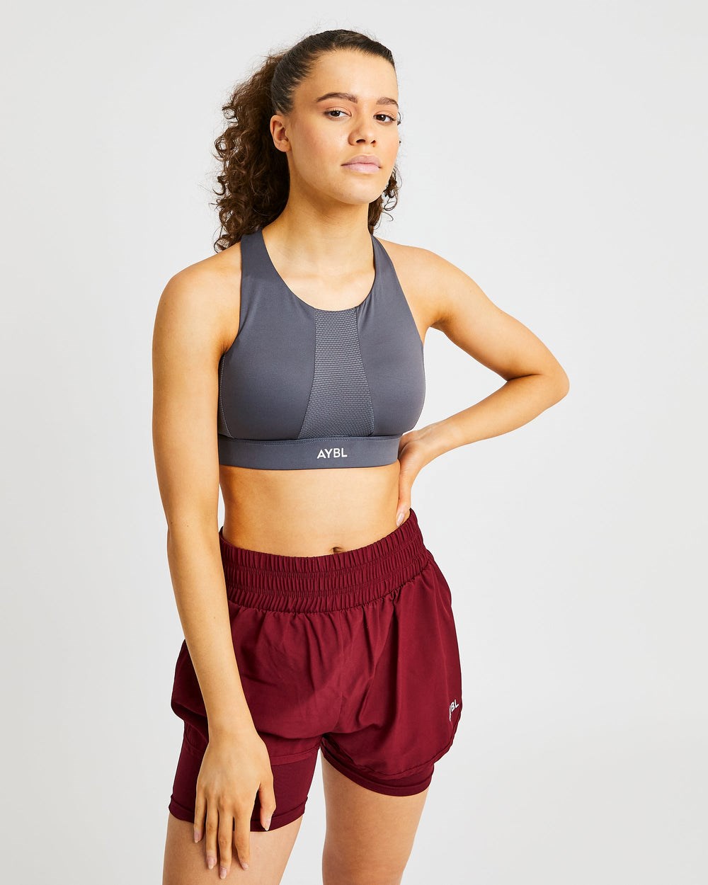 AYBL Sportive High Neck Sports Bra Charcoal | 514728-IUQ