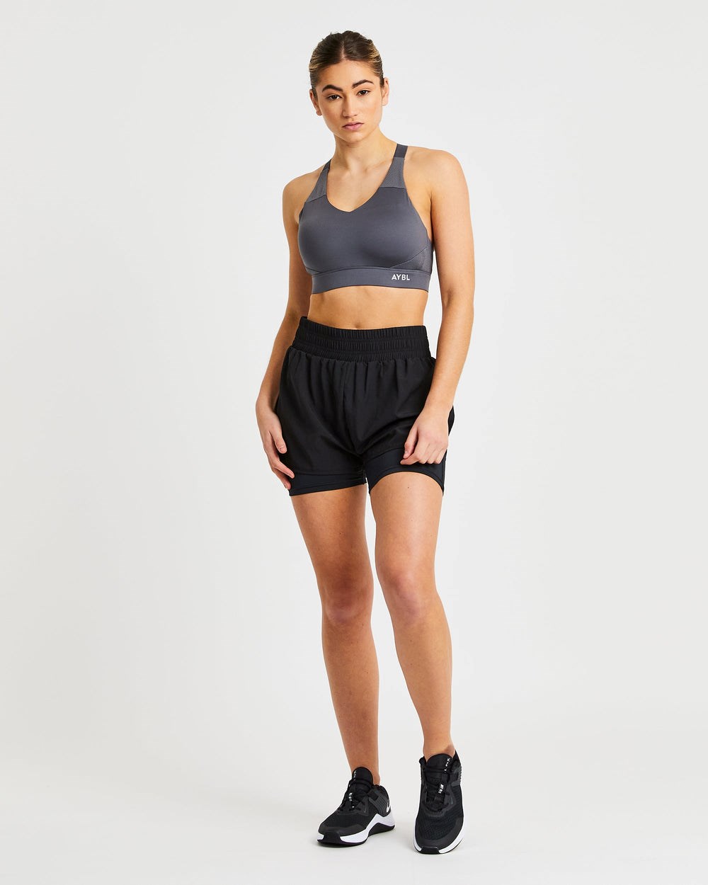 AYBL Sportive Open Back Sports Bra Charcoal | 417283-JIC