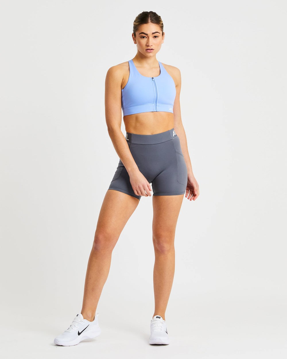 AYBL Sportive Zip Up Sports Bra Niebieskie | 932615-OPR