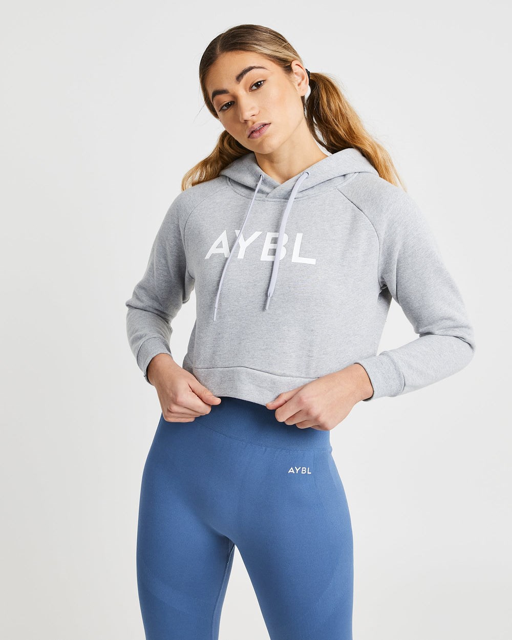 AYBL Staple Crop Hoodie Głęboka Szare | 309267-XOA