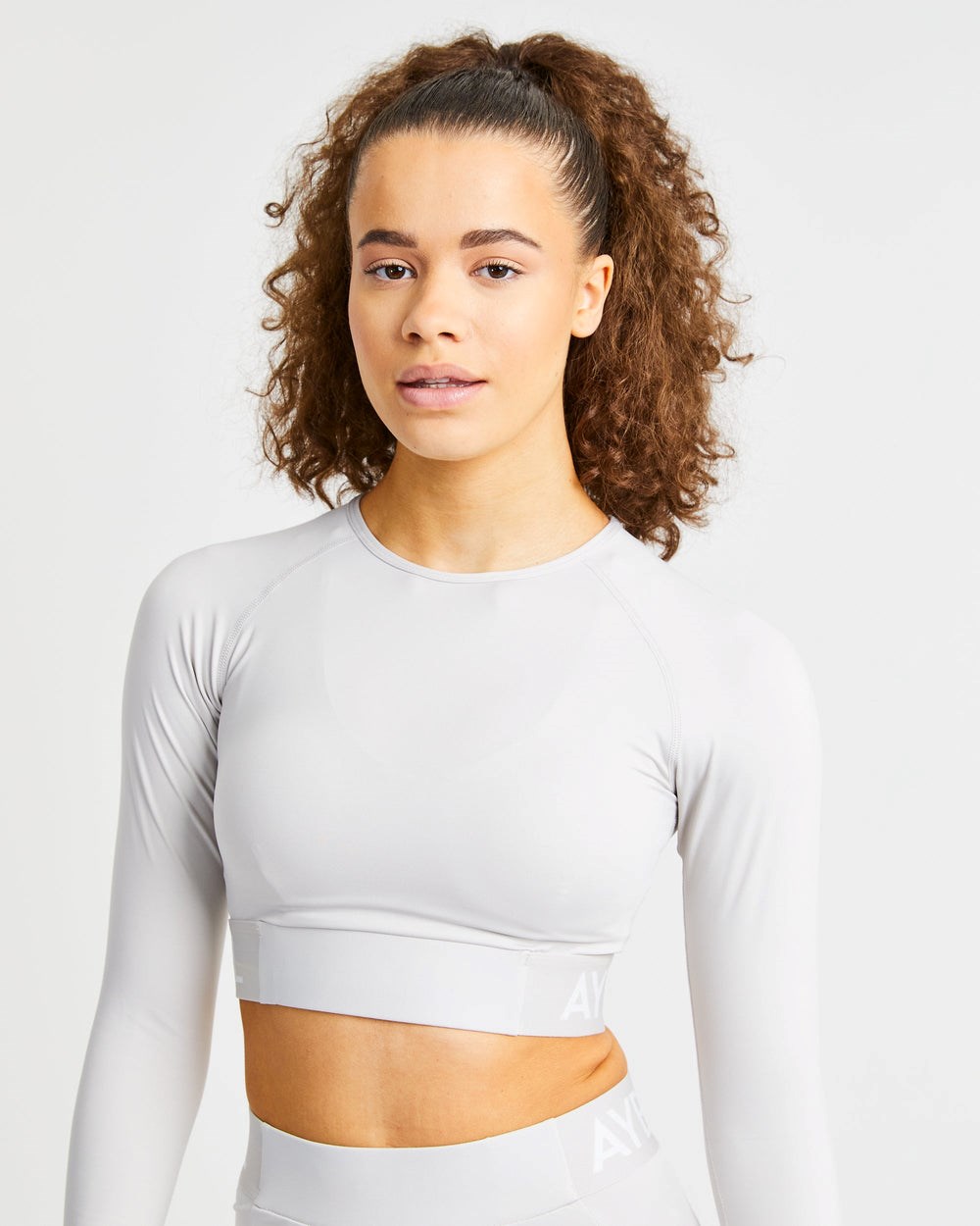 AYBL Treningowe Long Sleeve Crop Top Beżowe | 309867-DYC