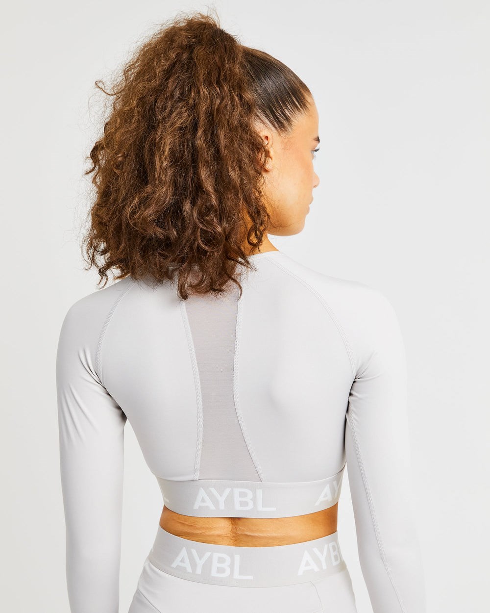 AYBL Treningowe Long Sleeve Crop Top Beżowe | 309867-DYC