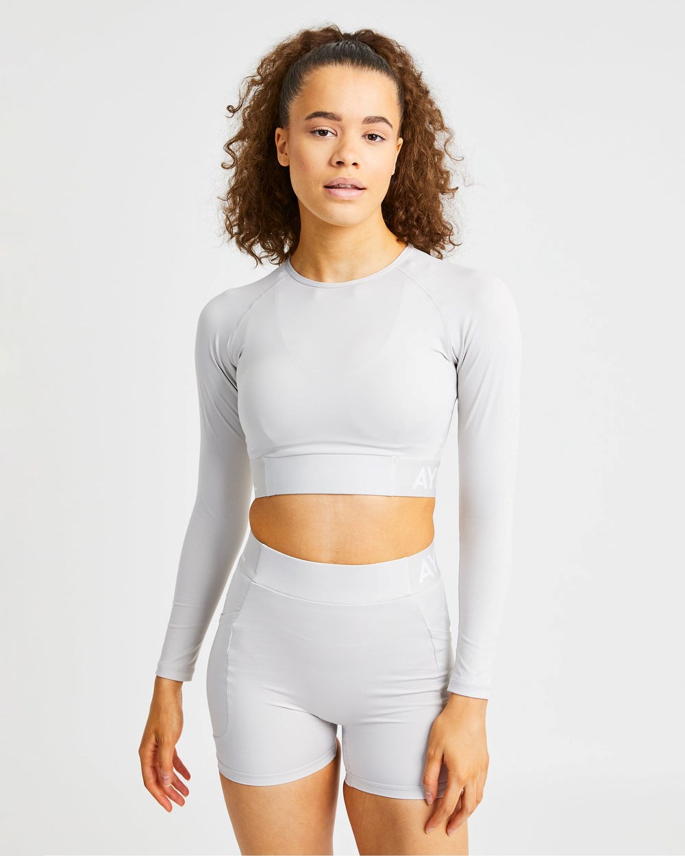 AYBL Treningowe Long Sleeve Crop Top Beżowe | 309867-DYC