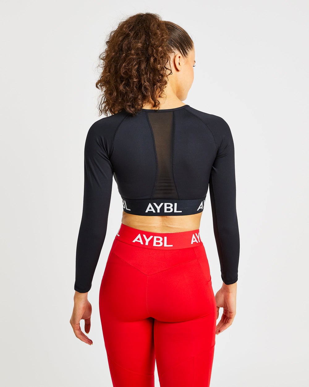 AYBL Treningowe Long Sleeve Crop Top Czarne | 047862-CEB