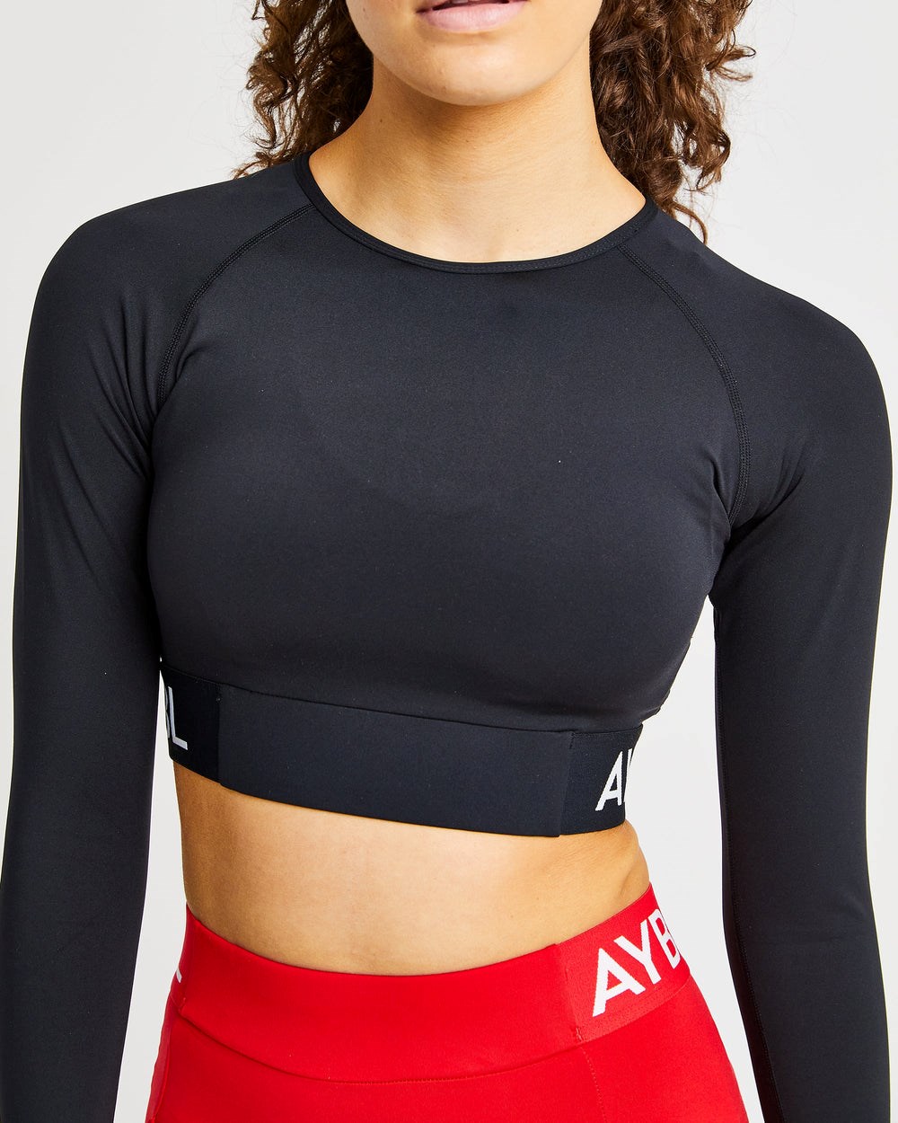 AYBL Treningowe Long Sleeve Crop Top Czarne | 047862-CEB