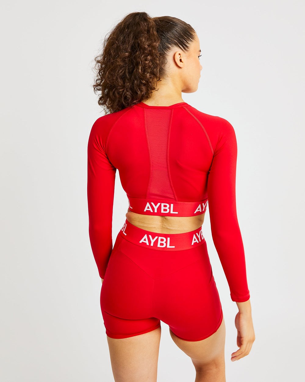 AYBL Treningowe Long Sleeve Crop Top Czerwone | 560382-BXO